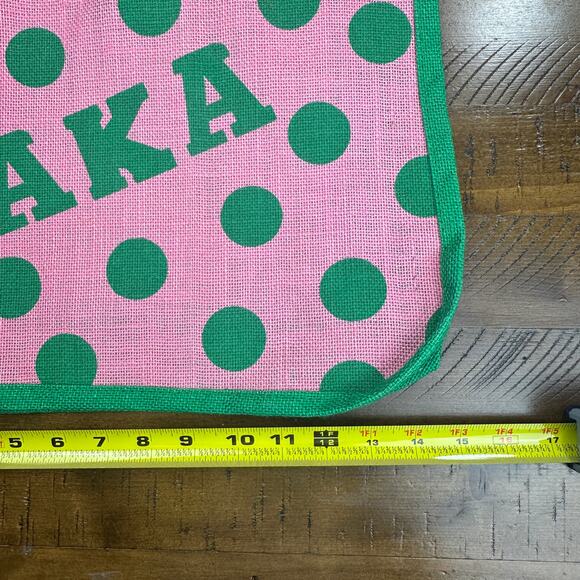 Greek Sorority Alpha Kappa Alpha Pola Dot Straw Tote AKA Picnic Bag Wood Handles - Picture 8 of 11
